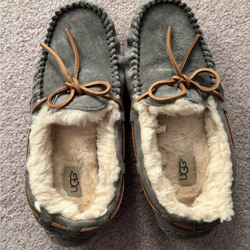UGG Charcoal Suede Moccasin Slippers